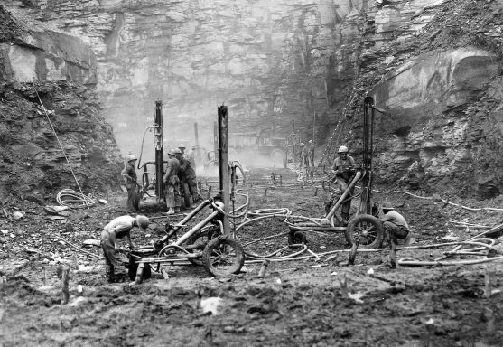 Wagon drills for reservoir work. (Colchester Historical Society)