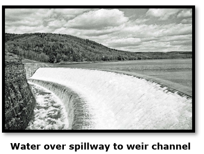 Water over the spillway for the first time when the dam and construction were completed. (Colchester Historical Society)